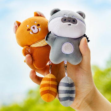 Cute Raccoon & Red Panda Bag Charm with Magnet, Plush Keychain